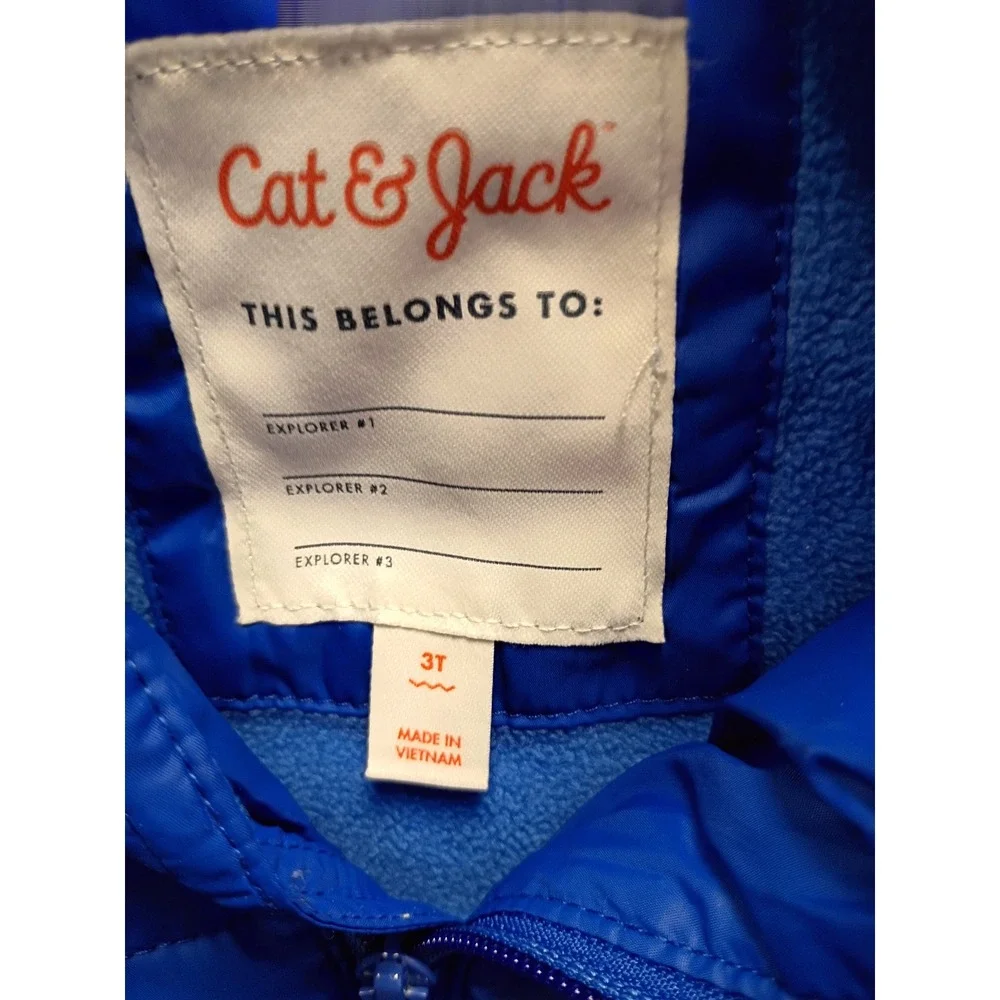 Cat & Jack Toddler Boys 3T Blue Puffer Jacket Dinosaur Sweatshirt Black Pants